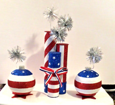 3 PC Patriotic Firecrackers with RWB Ribbon Bow Table Decorations - 4th of July picture