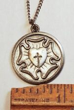 Vintage Sterling Silver I Am A Lutheran Rose Pendant with 18