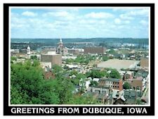 Greetings Dubuque Iowa Scenic Birds Eye View City Skyline Chrome Postcard picture