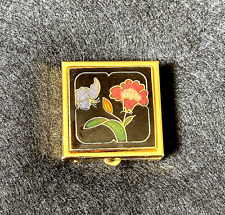 Cloisonné Pill Trinket Box Flower Enamel Gold Tone Vintage Made in Taiwan picture