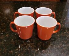 SET OF 4 Corning Pyrex BURNT ORANGE & WHITE 10 oz Coffee Cups Mugs w/D-Handle  picture