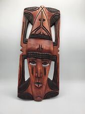 Hand Carved African Kenyan Wooden Mask Wall Hanging 18 inches Tall 8 inches wide picture