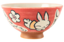 Mino ware Japanese Ceramics Rice Bowl Red Happy Rabbit made in Japan picture