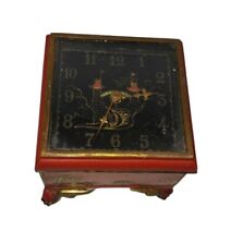 Vintage Brass Table  Clock Box Enamel Painted Asian Themes Germany picture