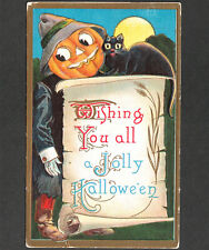 Wishing You All A Jolly Halloween JOL Pumpkin Cat Barton & Spooner 500 PostCard picture