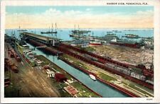 Harbor View, Railroads Pensacola, Florida - 1913 White Border Postcard - Ships picture