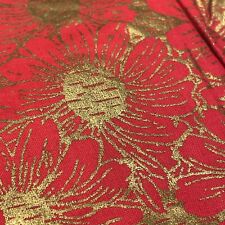 VTG c1960 NOS GLAM FULL SMOCK APRON RED GOLD FLOWERS – TAG SZ small picture