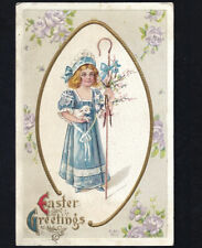 c.1912 Easter Greetings Mary Little Lamb Religious Embossed Postcard POSTED picture