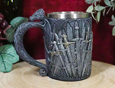 Ebros Medieval Dragon Iron Throne Swords Coffee Mug Drinking Stein Tankard Cup picture
