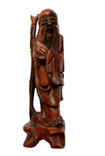CHINESE CARVED BOXWOOD MAN WITH CANE 8 INCHES picture
