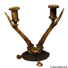 Antique Cabin Decor Two-Armed Antler Candlestick 1900 picture