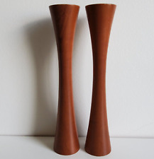 Vintage Pair MCM Wooden Taper Candle Holders Tulip Set 2 - 9