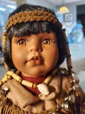 New In Box Native American Porcelain Doll Beautiful Intricate Detailed  picture