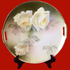 RS GERMANY CAKE PLATE ANTIQUE YELLOW ROSES PORCELAIN 10 3/4