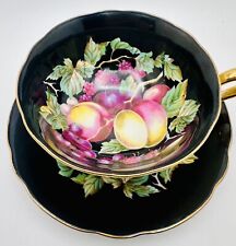 Royal Sealy Japan Black Footed Cup & Saucer Fruit Grapes Berries; Vintage Teacup picture