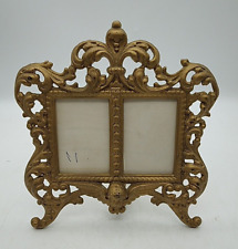 Vtg Victorian Rococo Baroque Brass Figural Cherub Double Photo Frame, Easel Back picture