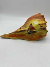 Hand Painted Natural Sea Shell Art with Sailboat Sun Birds picture