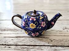 Kelvin Chen miniature enamel teapots.  Blue, Floral. Excellent condition. picture