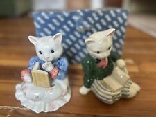Vintage Fitz & Floyd Bookends Kitty Couple Reading Lady 