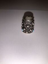 Vintage/ Antique Silver Thimble With Turquoise Stones Nice picture