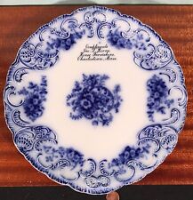 Antique Victorian FLOW BLUE Trilby Plate Wood & Son CHARLESTOWN Massachusetts  picture
