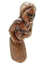 Vintage Soapstone Carving Woman With  Baby On Back  Initials On Bottom picture