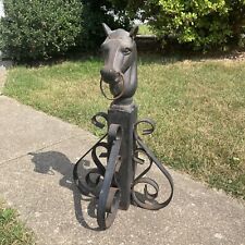 Vintage Antique Cast Iron Horse Head Hitching Post Ornate 24” Tall Heavy picture
