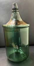 Vintage Emerald Green Glass Apothecary Jar Glass Lid 13”  tall. Possibly Empoli picture