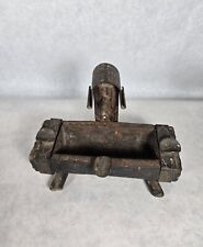 Antique Primitive Wood Metal Tool  Carved Feed Trough Farm Cabin Signed Ashtray picture
