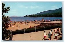 c1960s View of Beach Umbrellas and Crowd in Lake George NY Postcard picture