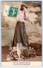 RPPC WOMAN FISH HANDCOLORED MY HEART POISSON D'AVRIL APRIL FOOLS FRENCH POSTCARD picture