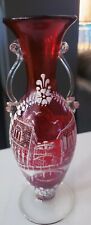 Antique Enamel Murano Grand Tour Decorated Ruby Red Handblown Glass 7.5