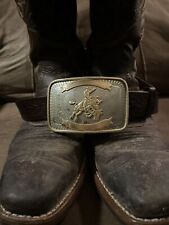 Rodeo Bull Riding Cowboy Belt Buckle Brass on Nickel Silver picture