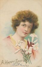 EASTER - Young Woman and Lilies A Happy Easter Rotograph Postcard - udb - 1907 picture