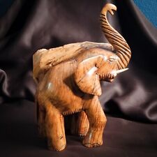 Vintage Hand Carved Elephant Bookend Solid Wood 13.5