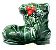 VTG LEFTON Christmas Holly Boot Planter or Candy Jar Holder Green Red Japan 1970 picture