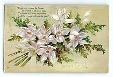 Beautiful White Daffodils Flower Bouquet Floral Design Card Vintage Postcard picture