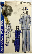 1934 Hollywood Sewing Pattern 782 Womens Pajamas 2 Sleeves Size 16 Vintage 13155 picture