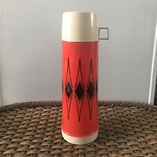THERMOS ~ Hot Cold ~ RED Black DIAMOND Pattern ~ Vintage 1970's USA picture