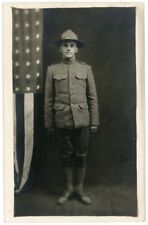 US Army Doughboy w Flag antique WW I era RPPC picture