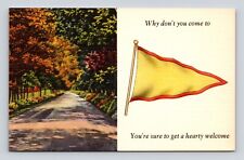 Vintage 1940's Postcard HEARTY WELCOME FLAG  COUNTRY ROAD picture