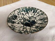 Vtg. enamel on copper handmade ashtray. White/blue green. picture