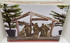 Large 7 Piece Nativity Ceramic Figures Set with Wooden Crèche Kirkland Costco picture