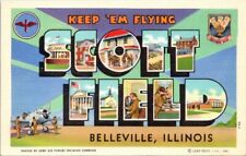 Vintage Postcard Large Letter Linen Teich Scott Field Belleville Illinois B1 picture