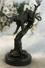 Signed 100% Hot Cast Bronze Marble Cougar Mountain Lion Panther Sculpture Figure picture