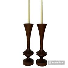 Vintage Mid Century Danish Modern Teak Candle Holders Hand-carved Signed 1977 picture