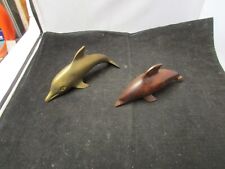 VINTAGE BRASS AND WOODEN DOLPHIN picture