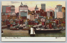 Postcard, Riverfront, New York, Ships, Boats, Skyline picture