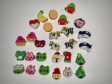Vintage Eraser Pencil Topper Lot of 28 Animal Christmas Cupcake Fruit Zebra Frog picture