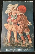 RARE Vintage Leap Year Postcard Cowgirl Holding Pistol Embossed picture